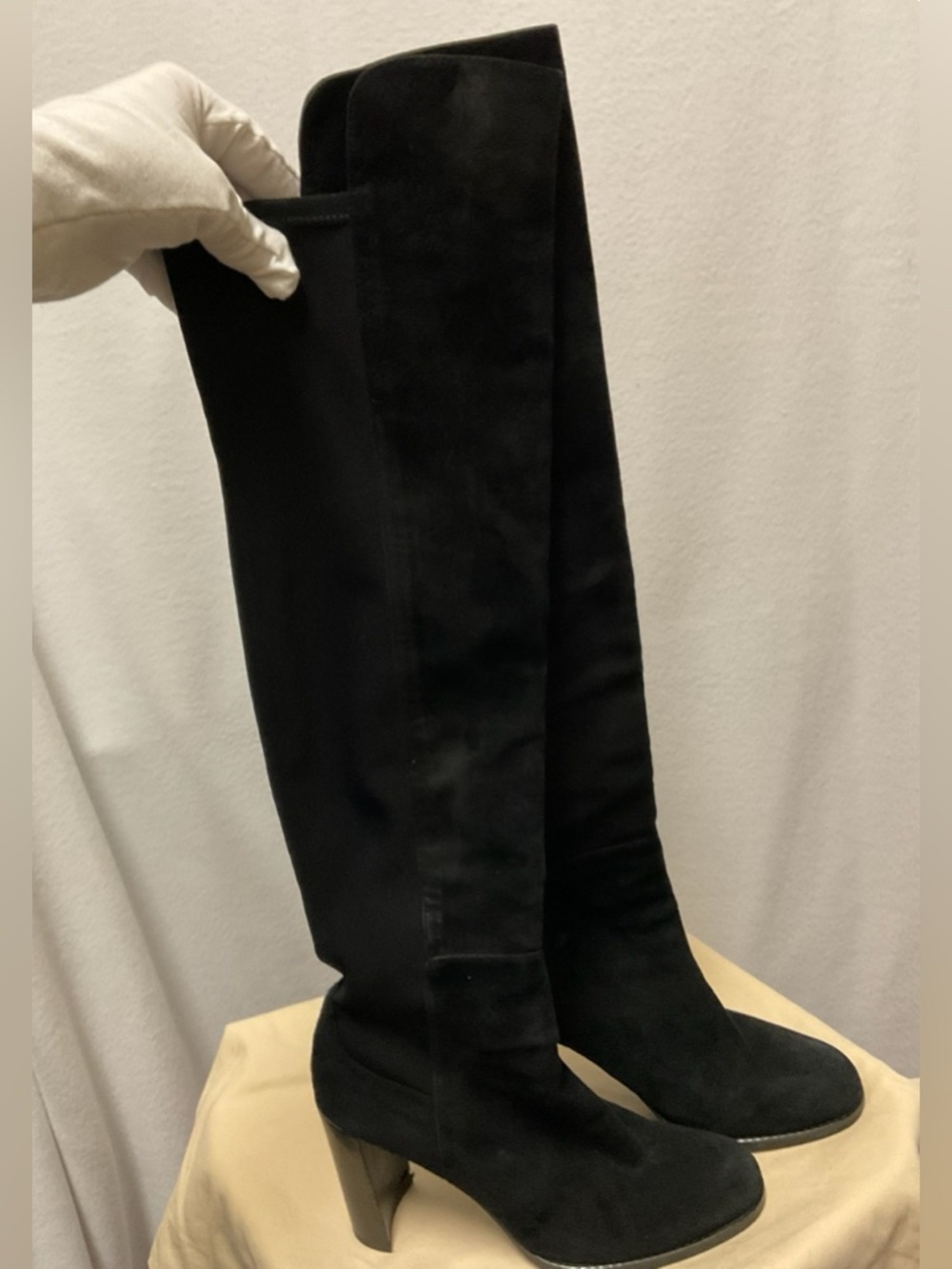 Stuart Weitzman Black Over-the-Knee Suede Heeled Boots